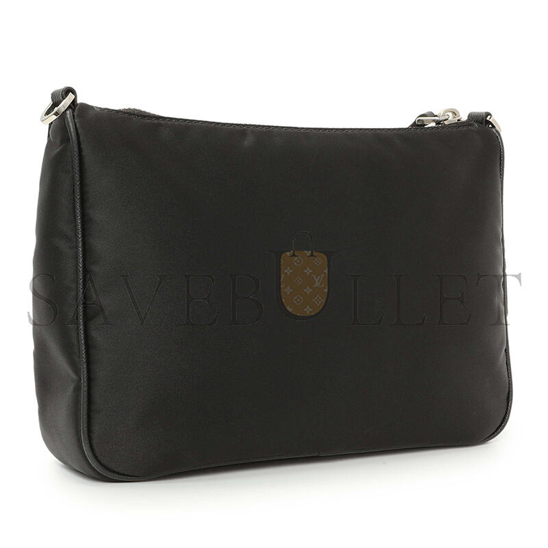 Pra*a black re-nylon saffiano double pouch shoulder bag 1bh168 (22*16*4.5cm)